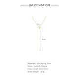 925 Silver Y Shape Butterfly Necklace Water Drop Zircon Charm Tassel Choker