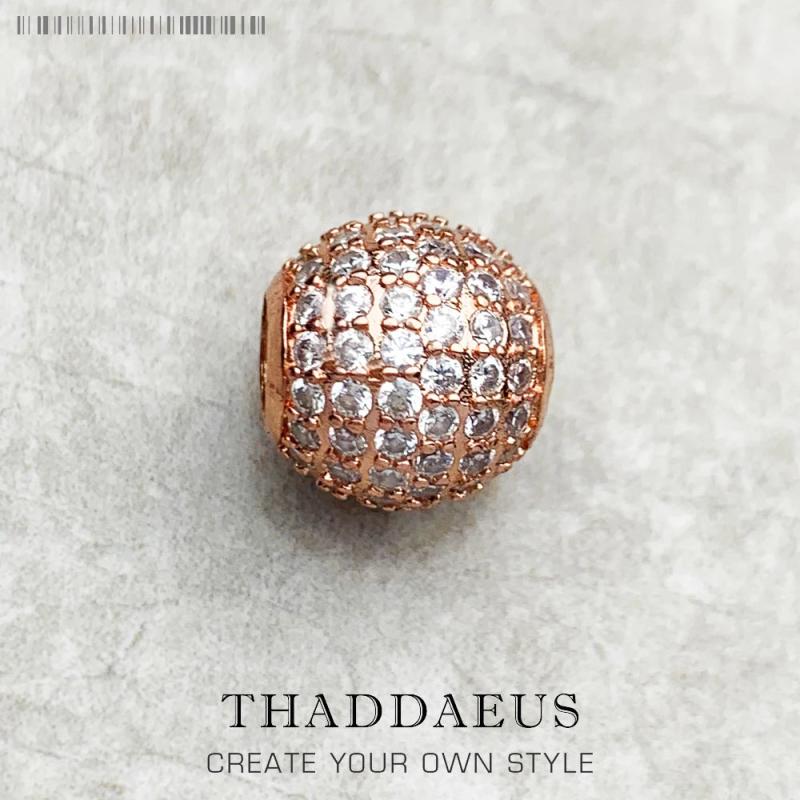 925 Silver Pink Pave Rose Charm Beads for Women