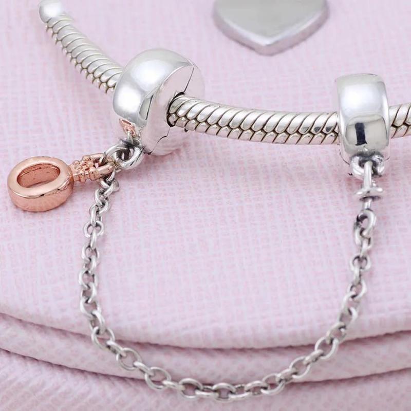 Rose Dangling Clip Safety Chain Beads for 925 Sterling Silver Charm Bracelet