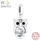 925 Silver Zirconia Owl Enamel Charm Bead for Bracelet Making