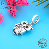 925 Silver Zirconia Owl Enamel Charm Bead for Bracelet Making