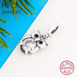 925 Silver Zirconia Owl Enamel Charm Bead for Bracelet Making