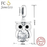 925 Silver Zirconia Owl Enamel Charm Bead for Bracelet Making