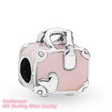 925 Sterling Silver Pink Travel Bags Charm beads for Bracelets