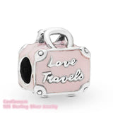925 Sterling Silver Pink Travel Bags Charm beads for Bracelets