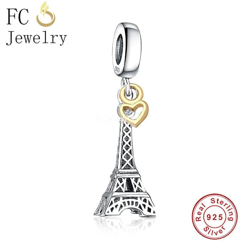 925 Silver Key & Heart Lock Dangle Bead for Charm Bracelet