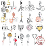 925 Silver Key & Heart Lock Dangle Bead for Charm Bracelet