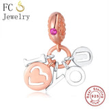 925 Silver Key & Heart Lock Dangle Bead for Charm Bracelet