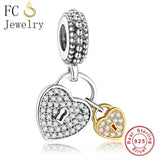 925 Silver Key & Heart Lock Dangle Bead for Charm Bracelet