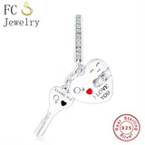 925 Silver Key & Heart Lock Dangle Bead for Charm Bracelet