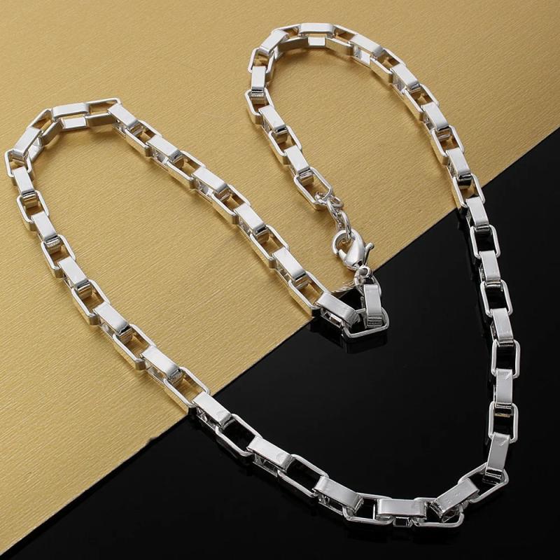 925 Silver 5mm Big Box Chain Necklace Wedding Jewelry
