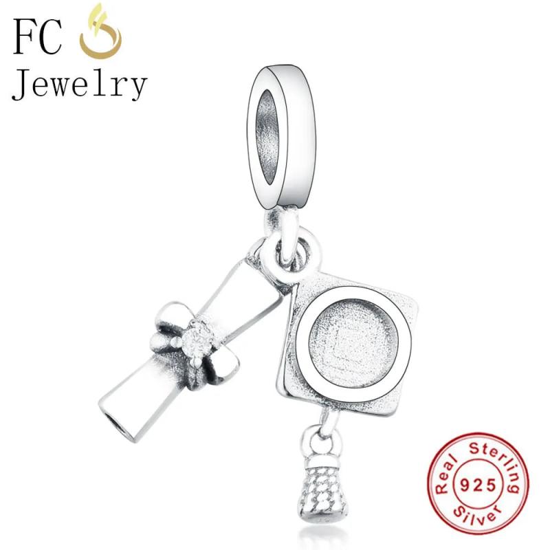 925 Sterling Silver Tassel Mortarboard Hat Bead Pendant for Charm Bracelet
