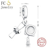 925 Sterling Silver Tassel Mortarboard Hat Bead Pendant for Charm Bracelet