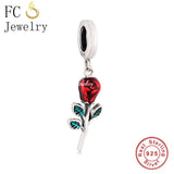 925 Silver Red Rose Flower Charm for Bracelet