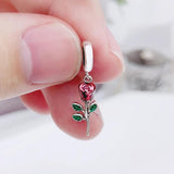 925 Silver Red Rose Flower Charm for Bracelet
