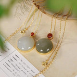 Silver Inlaid Hetian Sapphire Round Necklace Charm
