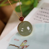 Silver Inlaid Hetian Sapphire Round Necklace Charm