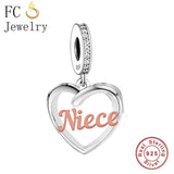 925 Silver Love Heart Sister Auntie Grandma Niece Bracelet Charm Bead