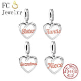 925 Silver Love Heart Sister Auntie Grandma Niece Bracelet Charm Bead