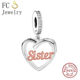 925 Silver Love Heart Sister Auntie Grandma Niece Bracelet Charm Bead