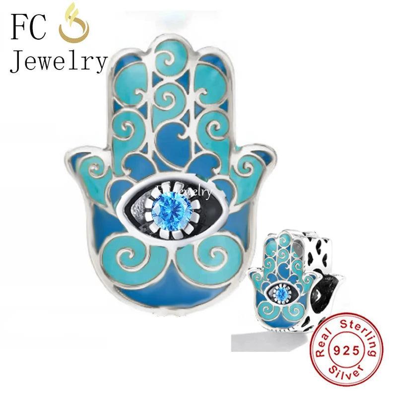 925 Silver Pan Charms Bracelet Good Luck Evil Eye Bead Women Amulet Berloque