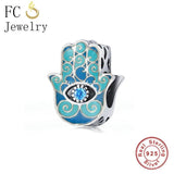 925 Silver Pan Charms Bracelet Good Luck Evil Eye Bead Women Amulet Berloque