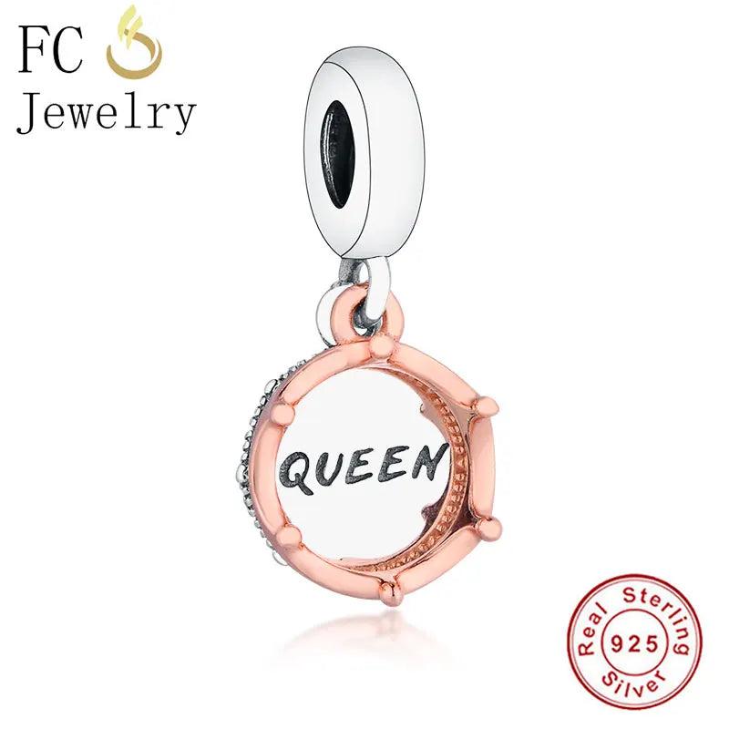 925 Silver Rose Queen Crown Pendant Bead for Charm Bracelet