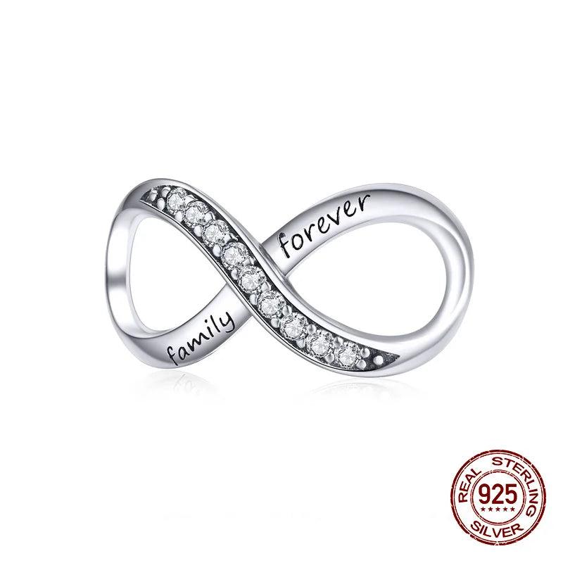 925 Sterling Silver Infinity Love Charm Bangle Bracelet Beads Pendant