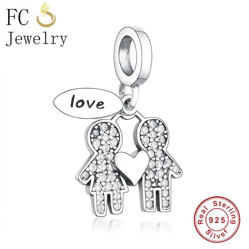 925 Silver Boy Girl Son Daughter Stone Pendant Bead for Charm Bracelet