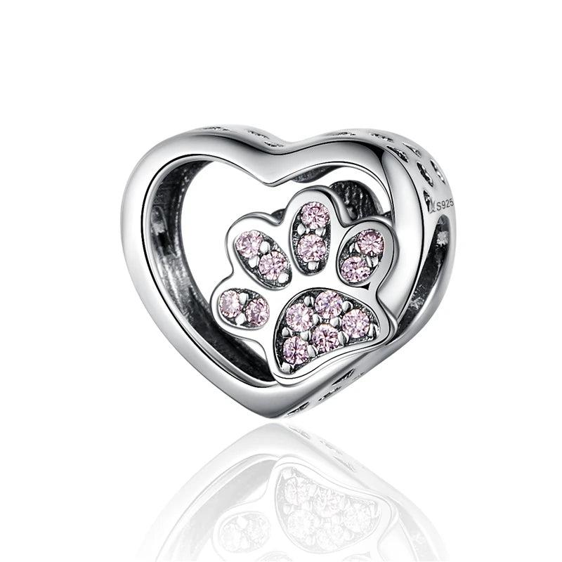 925 Silver Cat Footprint Charm for Bracelet Pendant DIY Jewelry