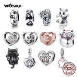 925 Silver Cat Footprint Charm for Bracelet Pendant DIY Jewelry