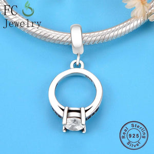 925 Silver Floating Ring Beads Pendant CZ Women DIY