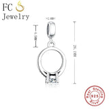 925 Silver Floating Ring Beads Pendant CZ Women DIY