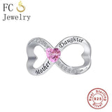 925 Silver Mother Daughter Infinity CZ Love Bead Women Berloque