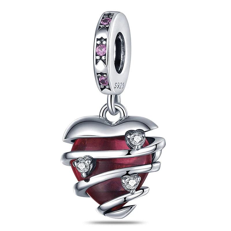 925 Silver Bead Ruby Charm for 3mm Women's Bracelet DIY Jewelry
