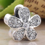 Daisy Flower Crystal Beads 925 Sterling Silver Charm Bracelet DIY Jewelry