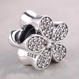 Daisy Flower Crystal Beads 925 Sterling Silver Charm Bracelet DIY Jewelry