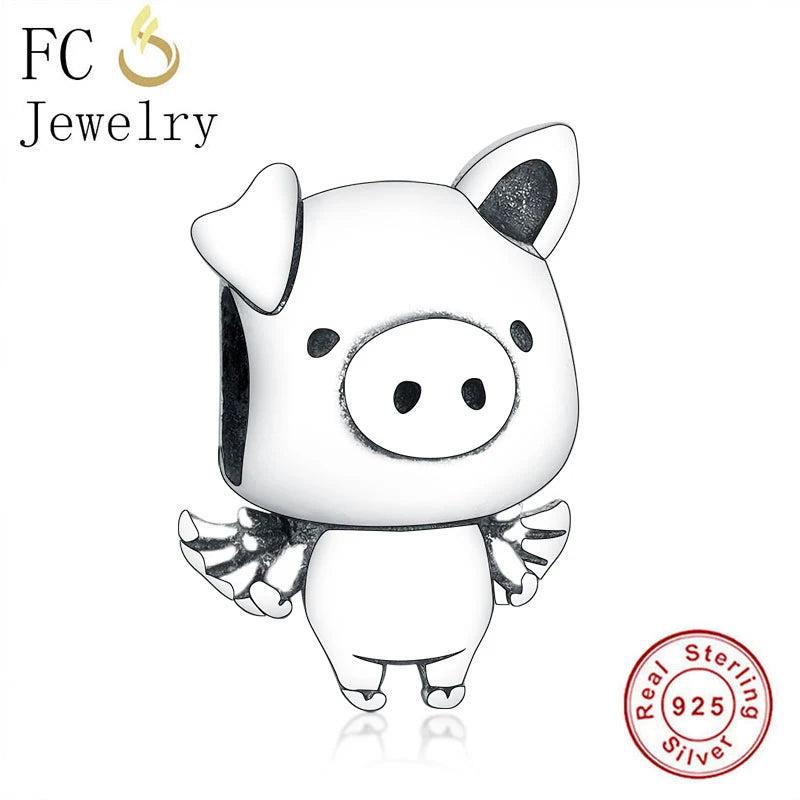 Real 925 Silver Pippo Flying Pig Bead for Charm Bracelet