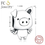 Real 925 Silver Pippo Flying Pig Bead for Charm Bracelet