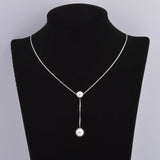 925 Silver 2 Round Pearl Necklace Box Chain Pendant