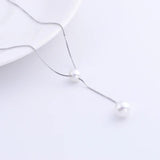 925 Silver 2 Round Pearl Necklace Box Chain Pendant
