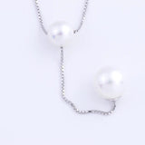 925 Silver 2 Round Pearl Necklace Box Chain Pendant
