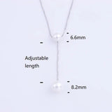 925 Silver 2 Round Pearl Necklace Box Chain Pendant