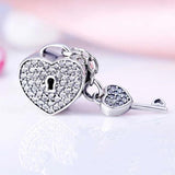 Love Heart Lock & Key Crystal Pendant Beads 925 Sterling Silver Charm Bracelet