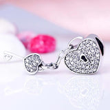 Love Heart Lock & Key Crystal Pendant Beads 925 Sterling Silver Charm Bracelet