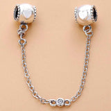Embossed Heart Crystal Safety Chain Beads 925 Silver Charm Bracelet