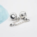 Embossed Heart Crystal Safety Chain Beads 925 Silver Charm Bracelet