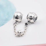 Embossed Heart Crystal Safety Chain Beads 925 Silver Charm Bracelet