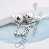 Embossed Heart Crystal Safety Chain Beads 925 Silver Charm Bracelet