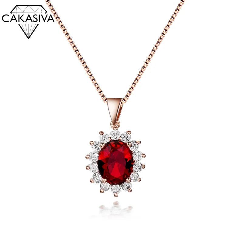 Ruby Pendant Necklace with Rose Clavicle Chain for Women